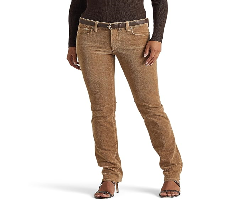 Ralph Lauren Women's Corduroy Mid Rise Straight Pant Brown Size 16