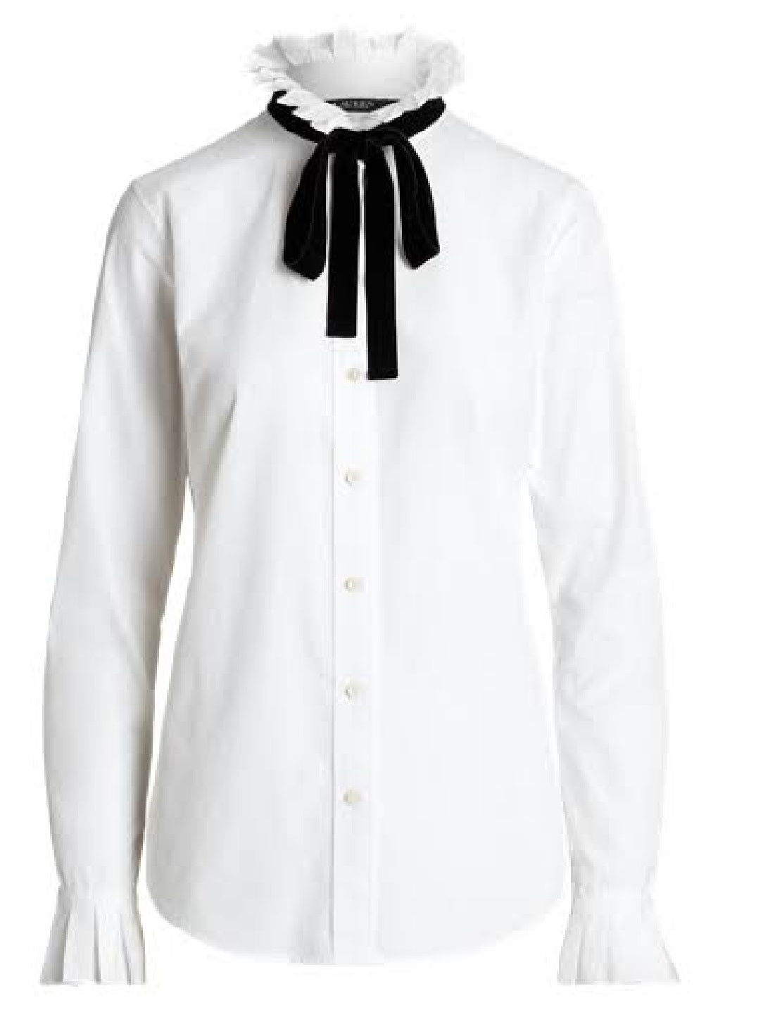 Ralph Lauren Women's Tie Neck Cotton Broadcloth Shirt White Size Large