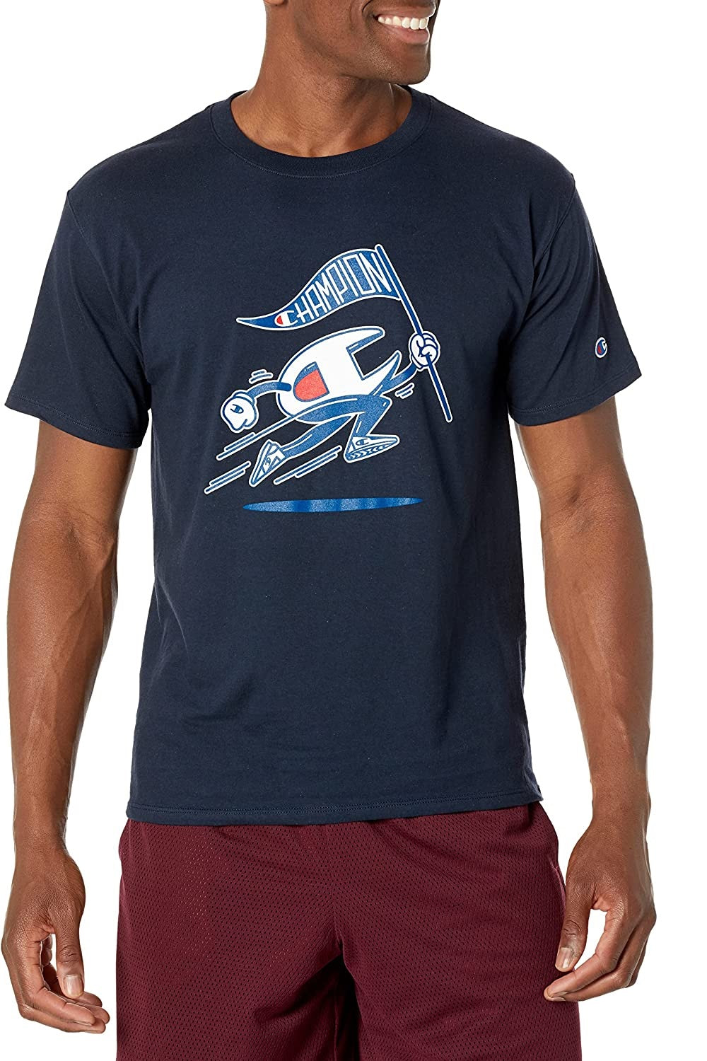Champion Men's Classic Standard-Fit Logo Graphic T-Shirt Blue Size XL