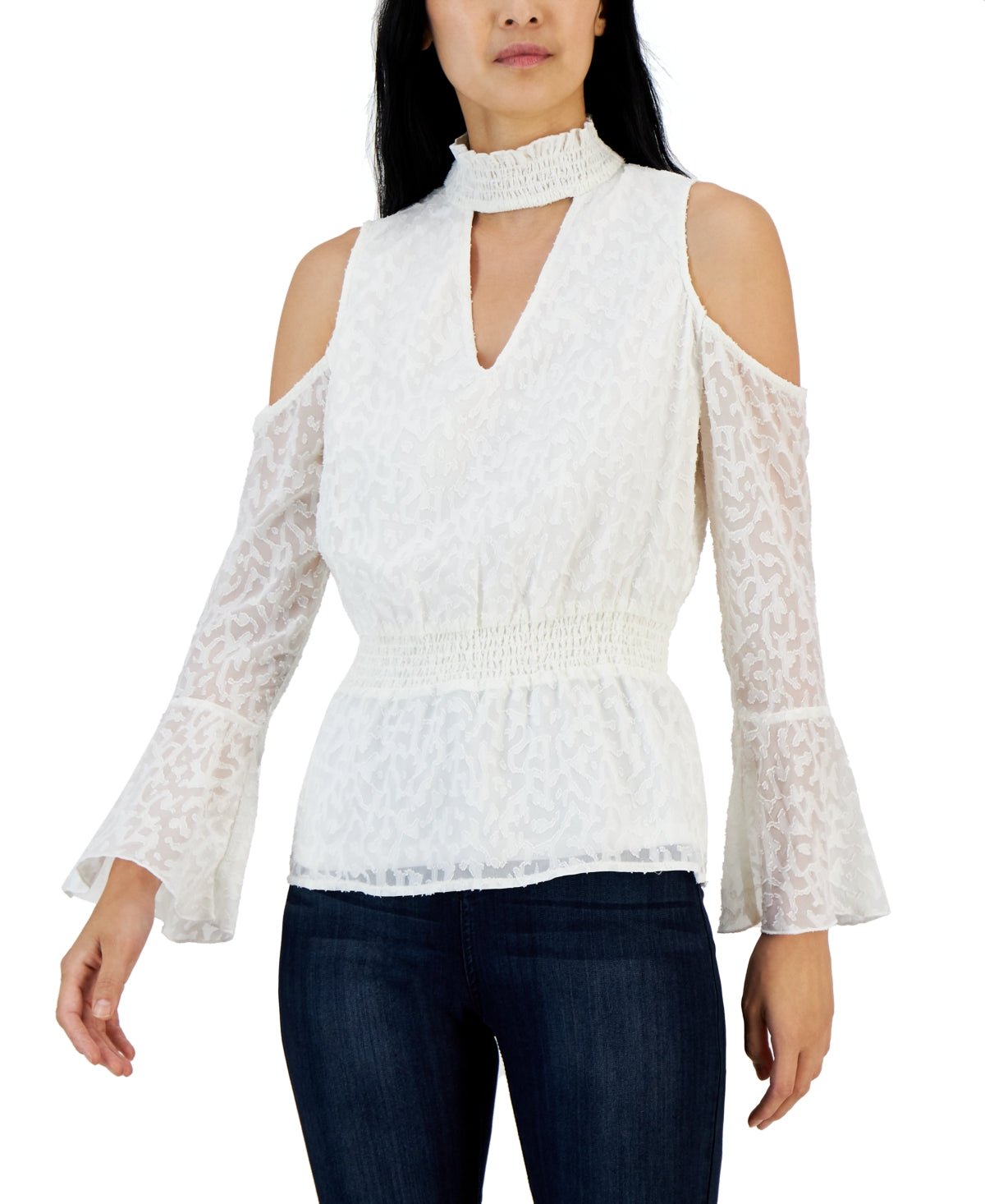 Willow Drive Women's Cold Shoulder Smocked Waist Top White Size X-Large