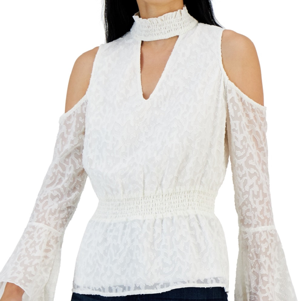 Willow Drive Women's Cold Shoulder Smocked Waist Top White Size X-Large