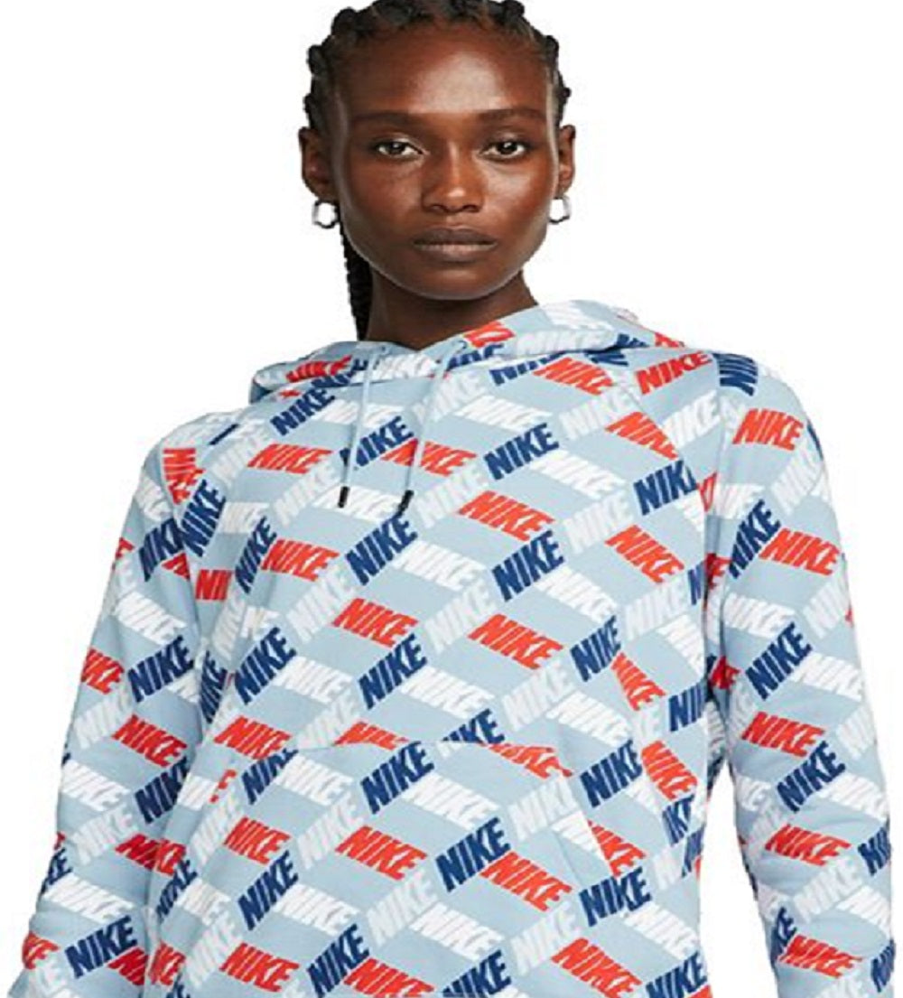 Nike Women's Sportswear Essentials Printed Hoodie Blue Size Large