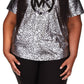 Michael Kors Women's Metallic Foil Logo Print T-Shirt Gray Size 2X