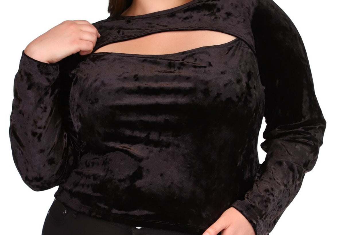 Michael Kors Women's Cutout Long Sleeve Velvet Top Black Size 3X
