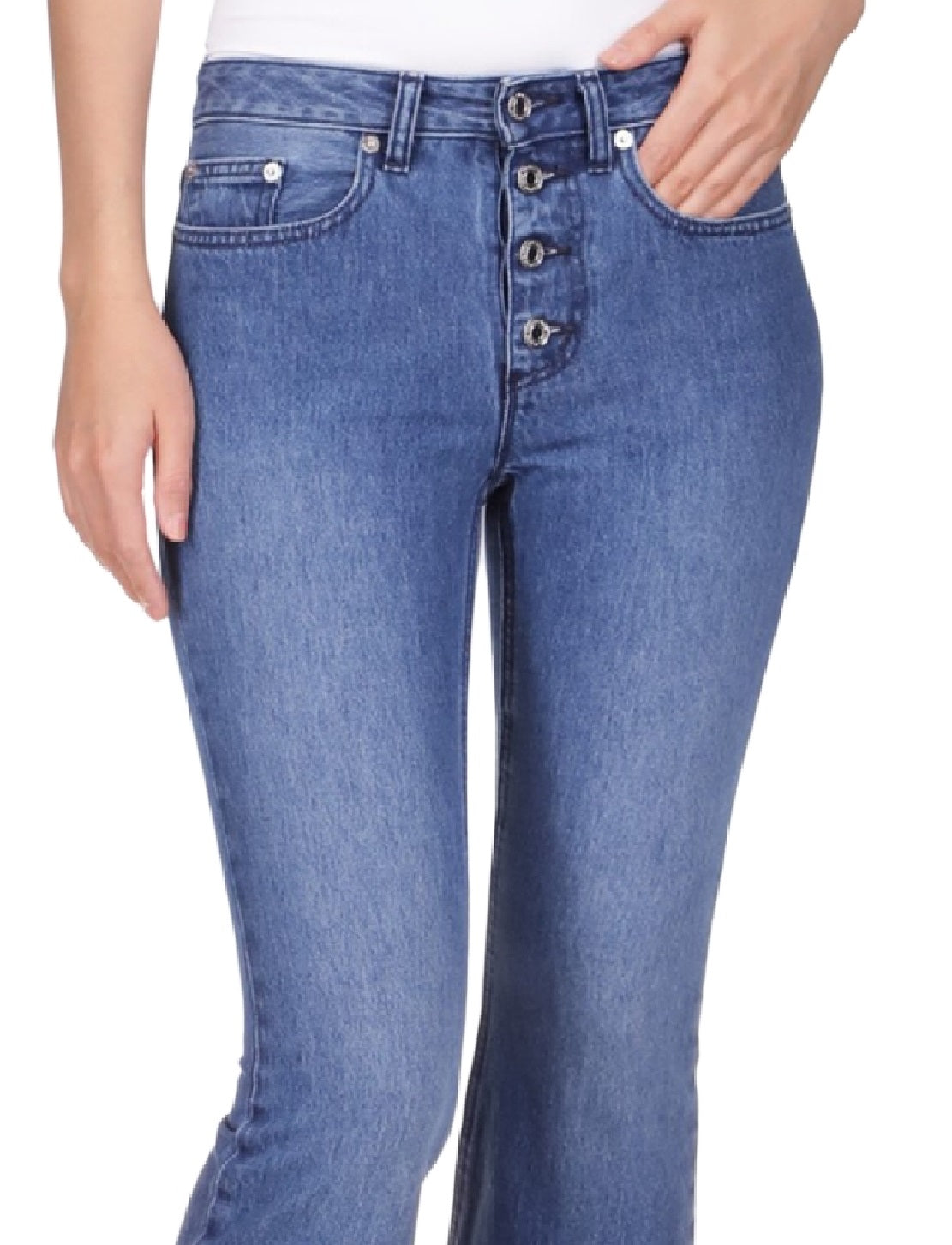 Michael Kors Women's Flared Frayed Hem Cropped Jeans Blue Size 2Petite