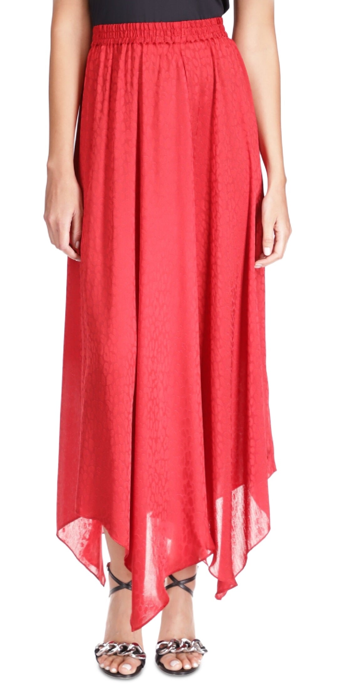 Michael Kors Women's Cheetah Print Handkerchief Hem Skirt Red Size Large