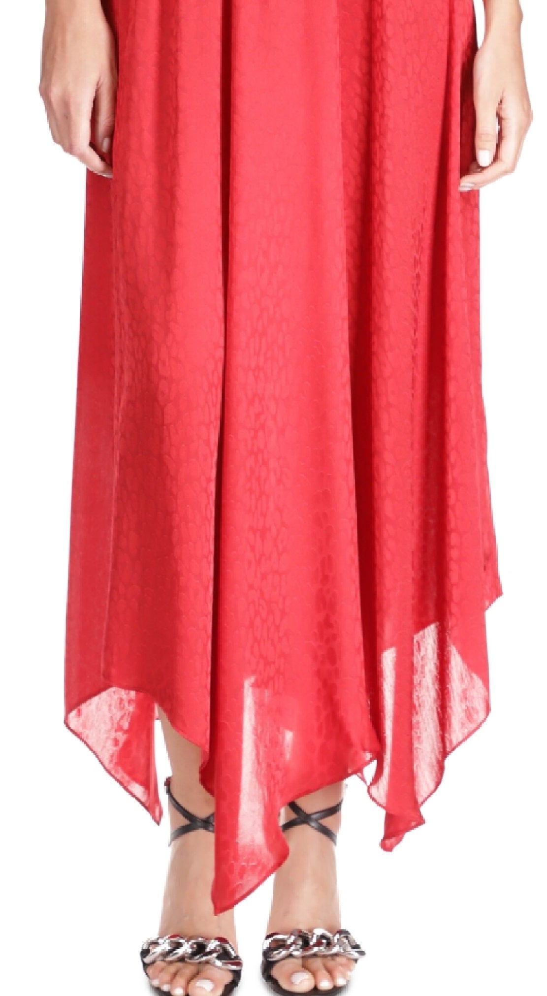 Michael Kors Women's Cheetah Print Handkerchief Hem Skirt Red Size Large