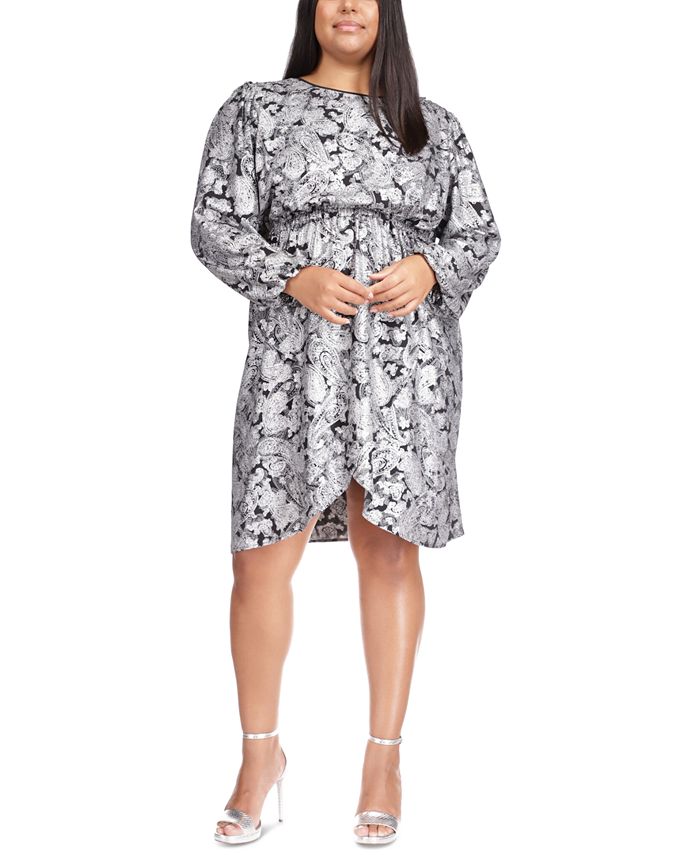 Michael Kors Women's Paisley Print Cinch Waist Dress White Size 3X
