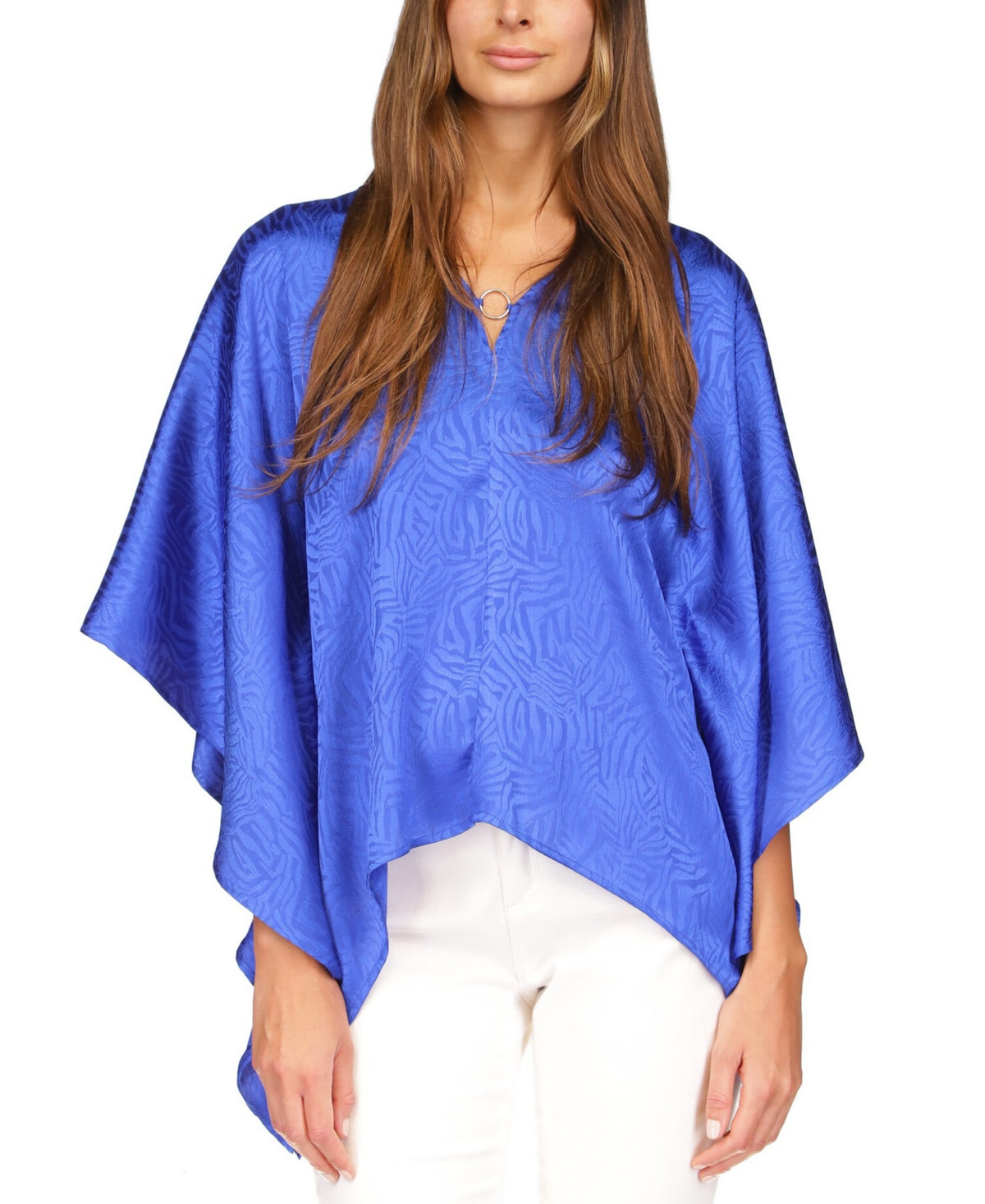 Michael Kors Women's Jacquard Handkerchief Hem Top Blue Size Small