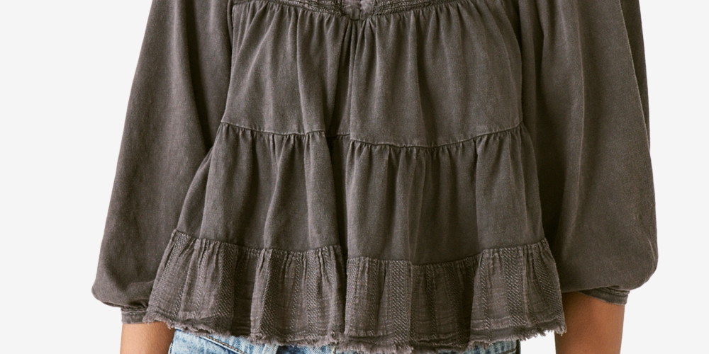Lucky Brand Women's Tiered Cotton Top Black Size X-Large