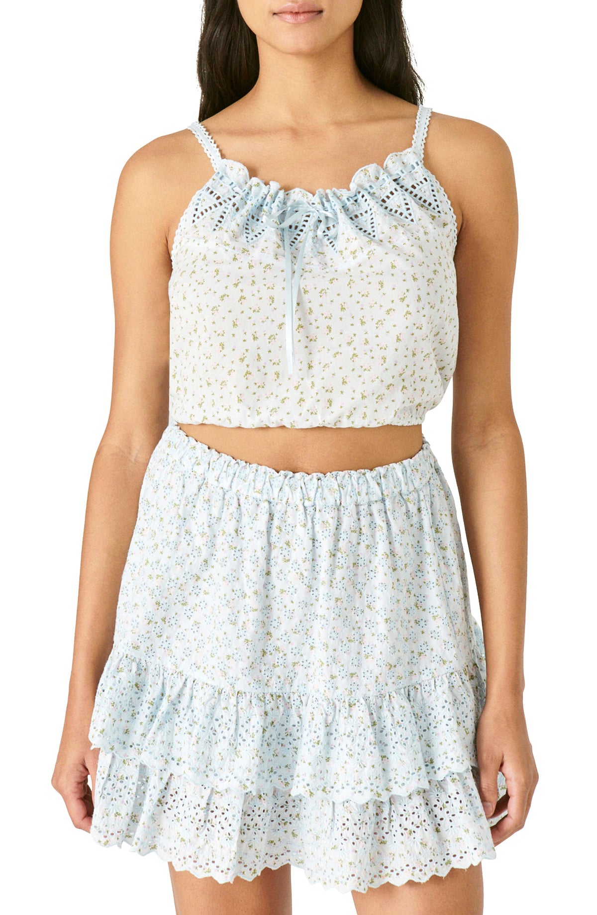 Lucky Brand Women's Printed Tie Front Camisoles Tank Top Blue Size Large