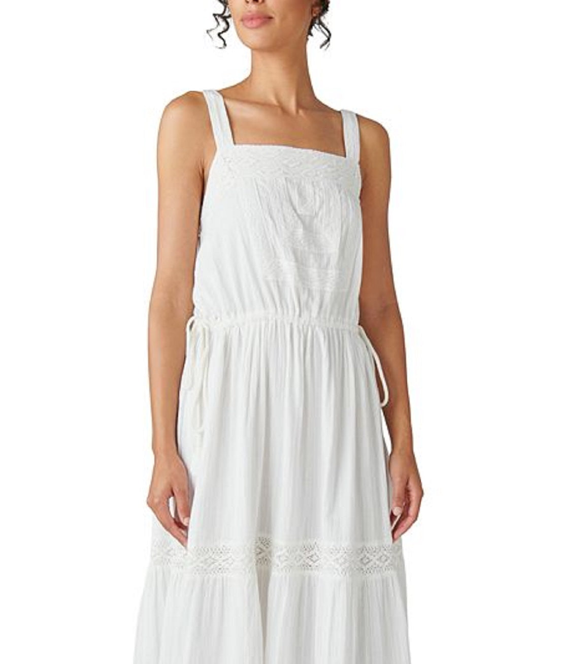 Lucky Brand Women's Lace Tiered Maxi Dress White Size Medium
