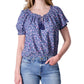 Lucky Brand Women's Printed Short Sleeve Peasant Top Blue Size Medium