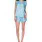 Michael Kors Women's Cotton Foil Print Ruffled Top Blue Size Large