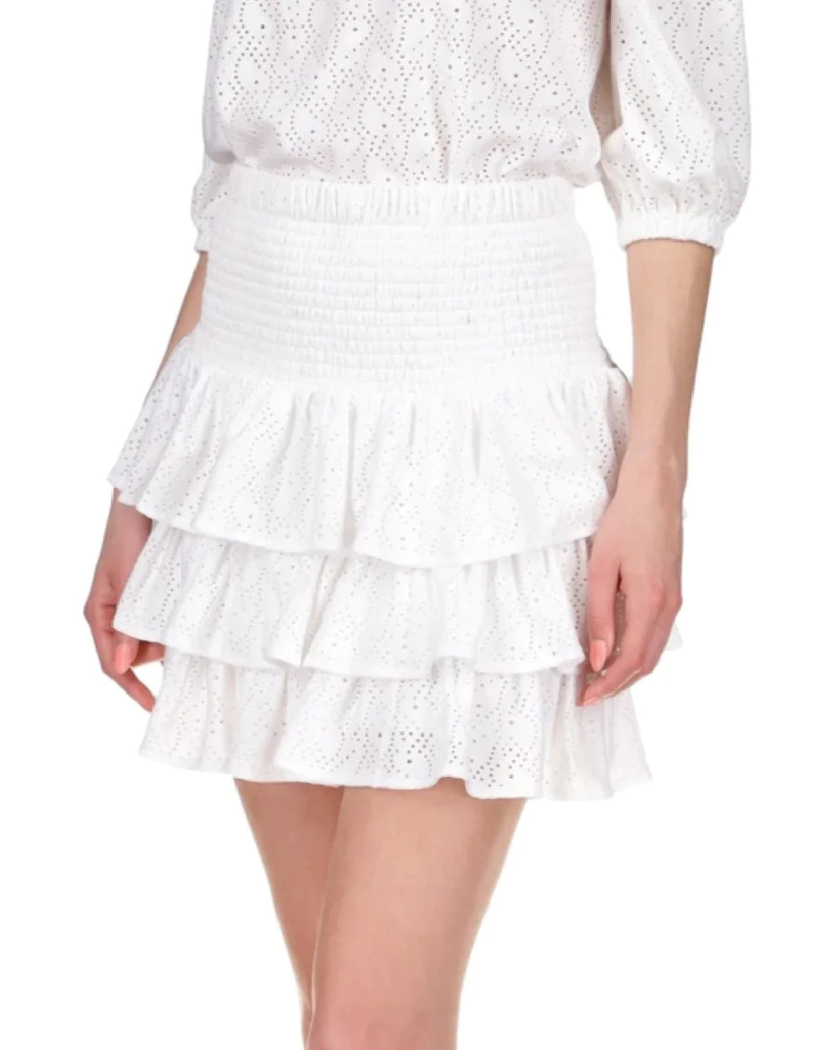 Michael Kors Women's Eyelet Tiered Skirt White Size X-Large