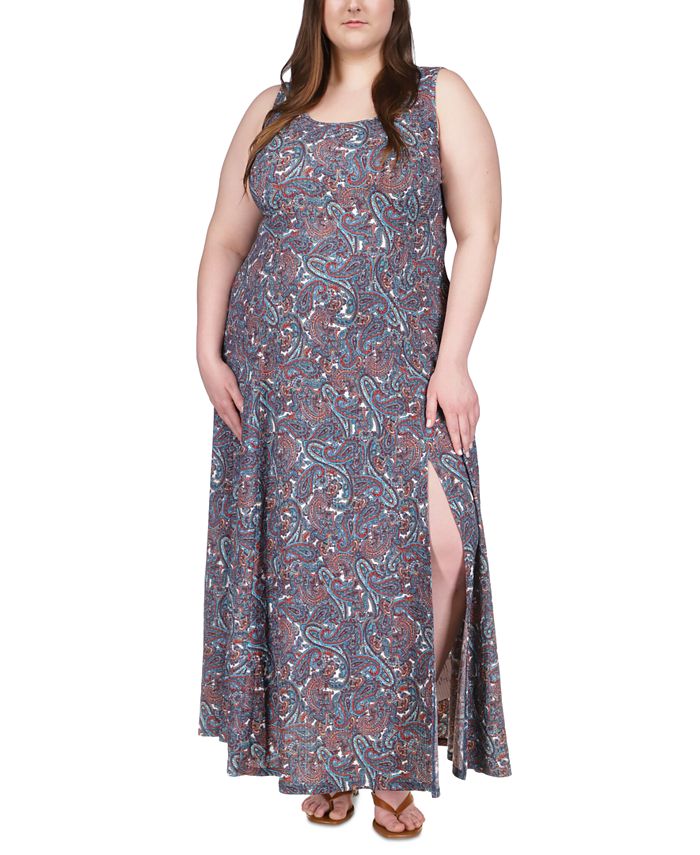 Michael Kors Women's Paisley Scoop Maxi Tank Dress Blue Size 3X