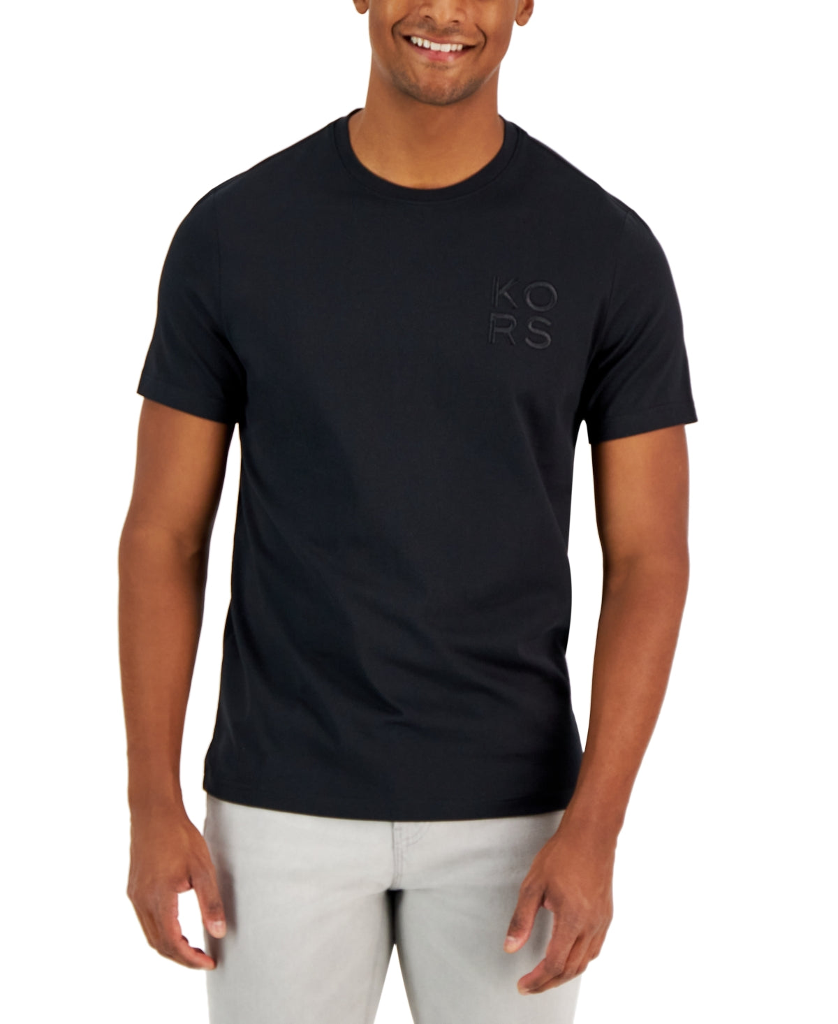 Michael Kors Men's Short Sleeve Embroidered Logo T-Shirt Black Size Large