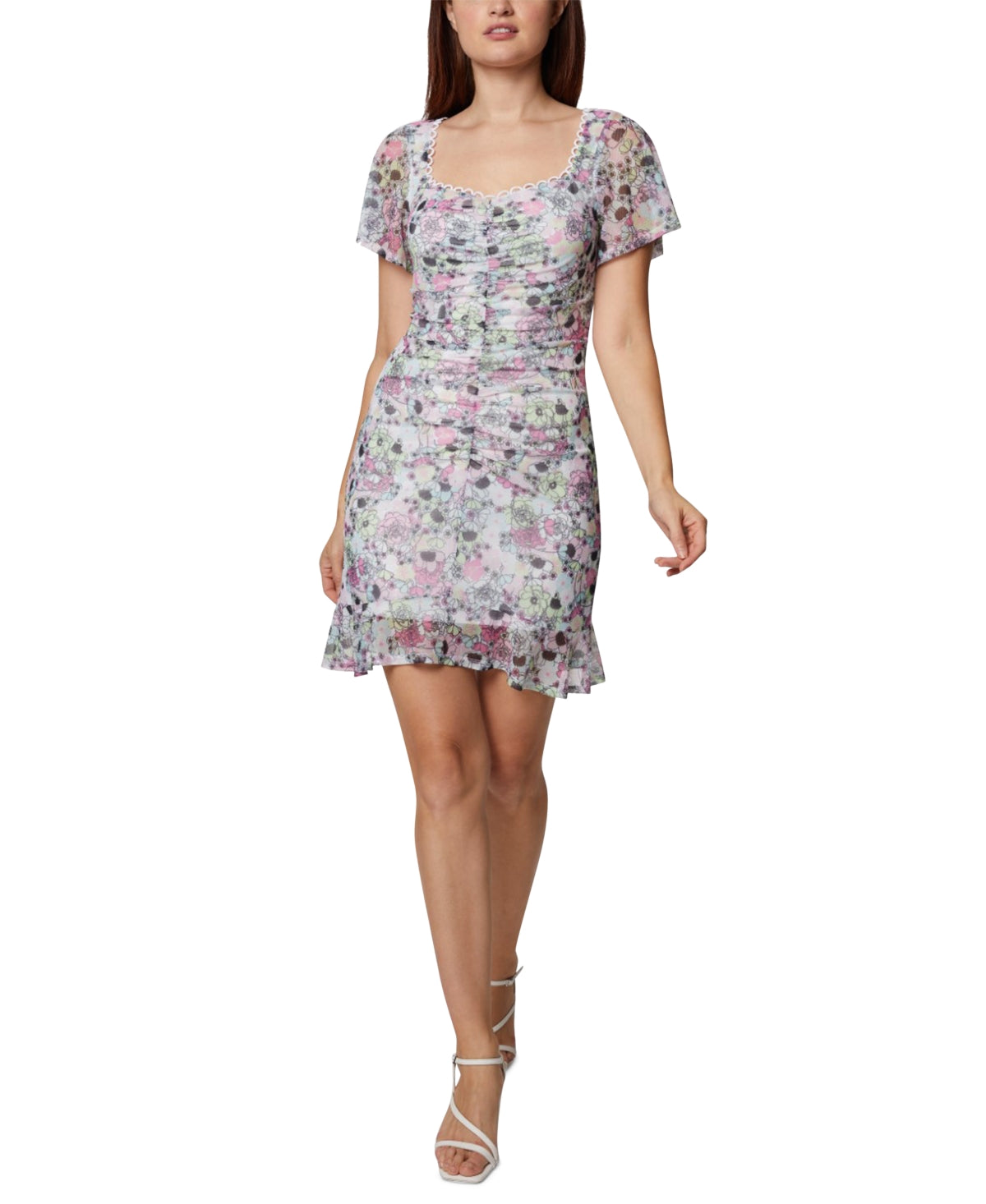 BCBGeneration Women's Ruched Mesh Mini Dress Pink Size 8