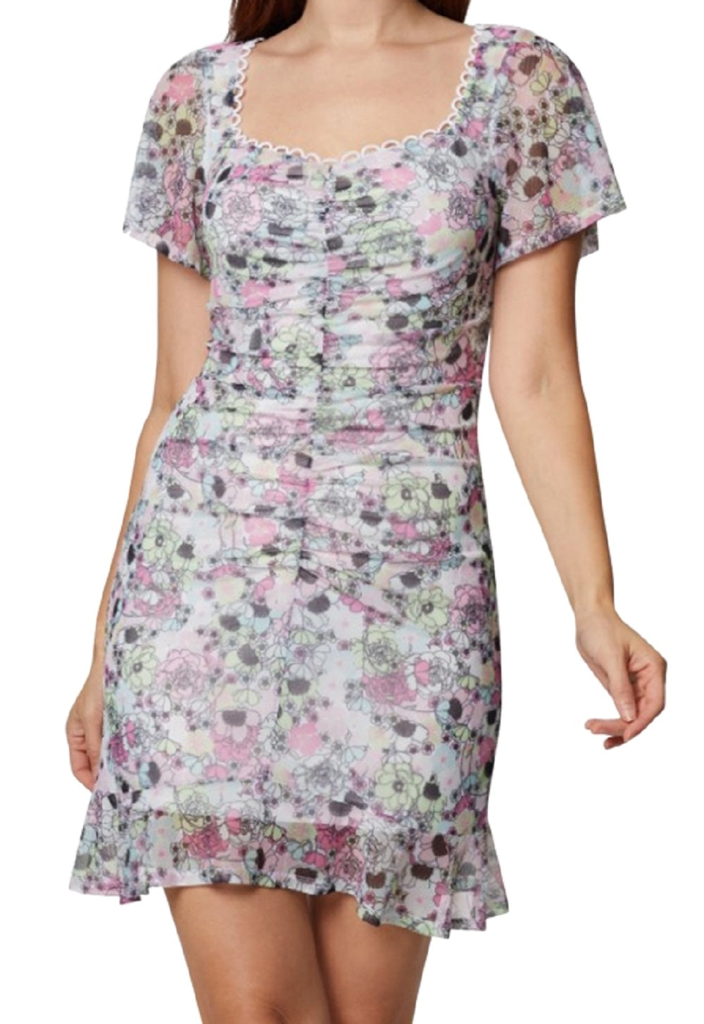 BCBGeneration Women's Ruched Mesh Mini Dress Pink Size 8