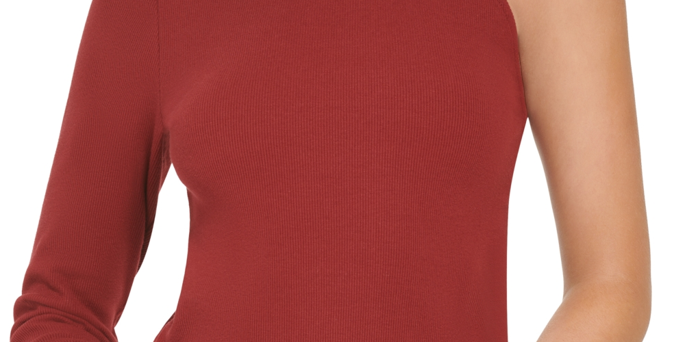 Calvin Klein Jeans Women's One Shoulder Turtleneck Top Red Size X-Large