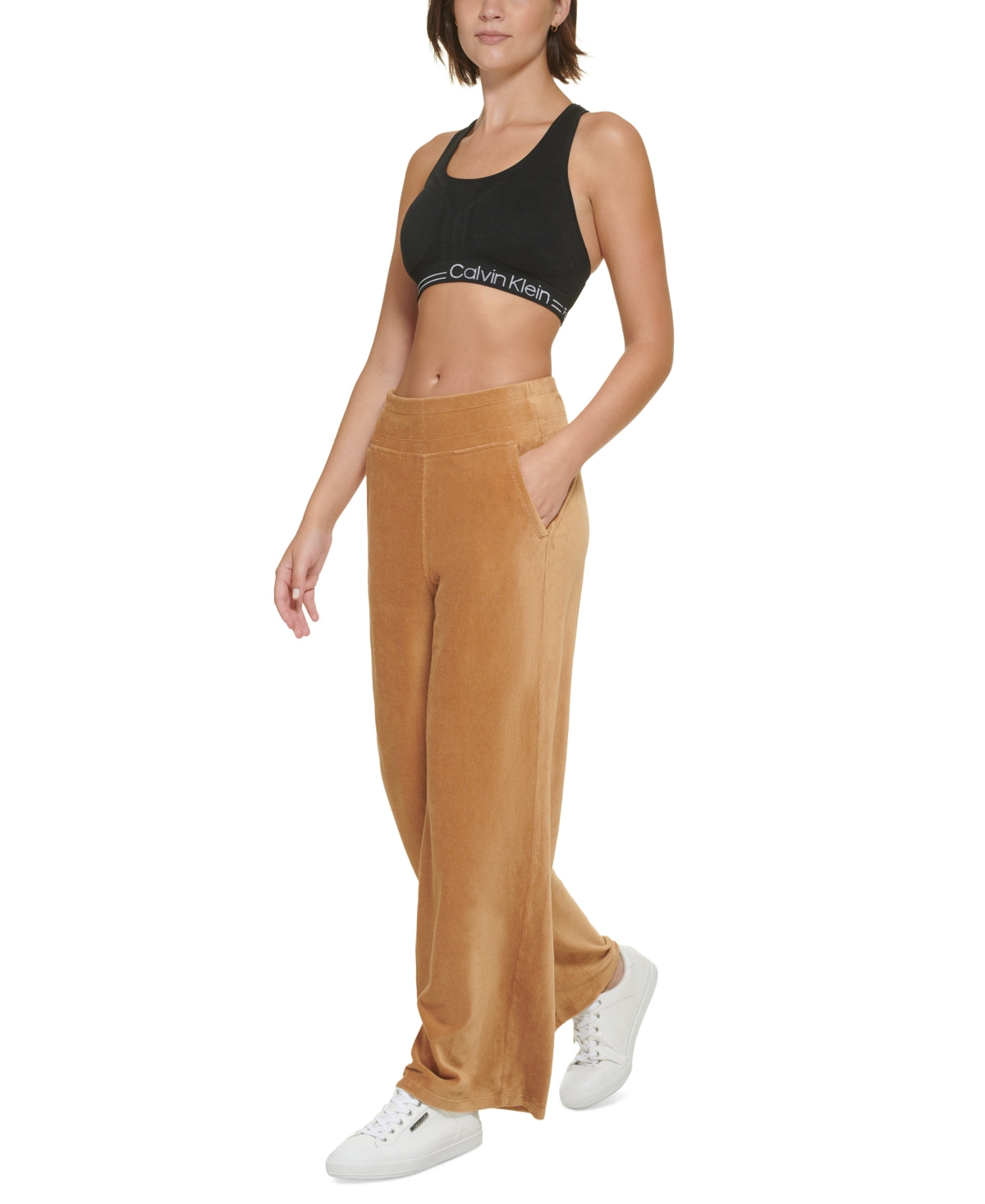 Calvin Klein Women's Wide Leg Velour Pants Brown Size Large