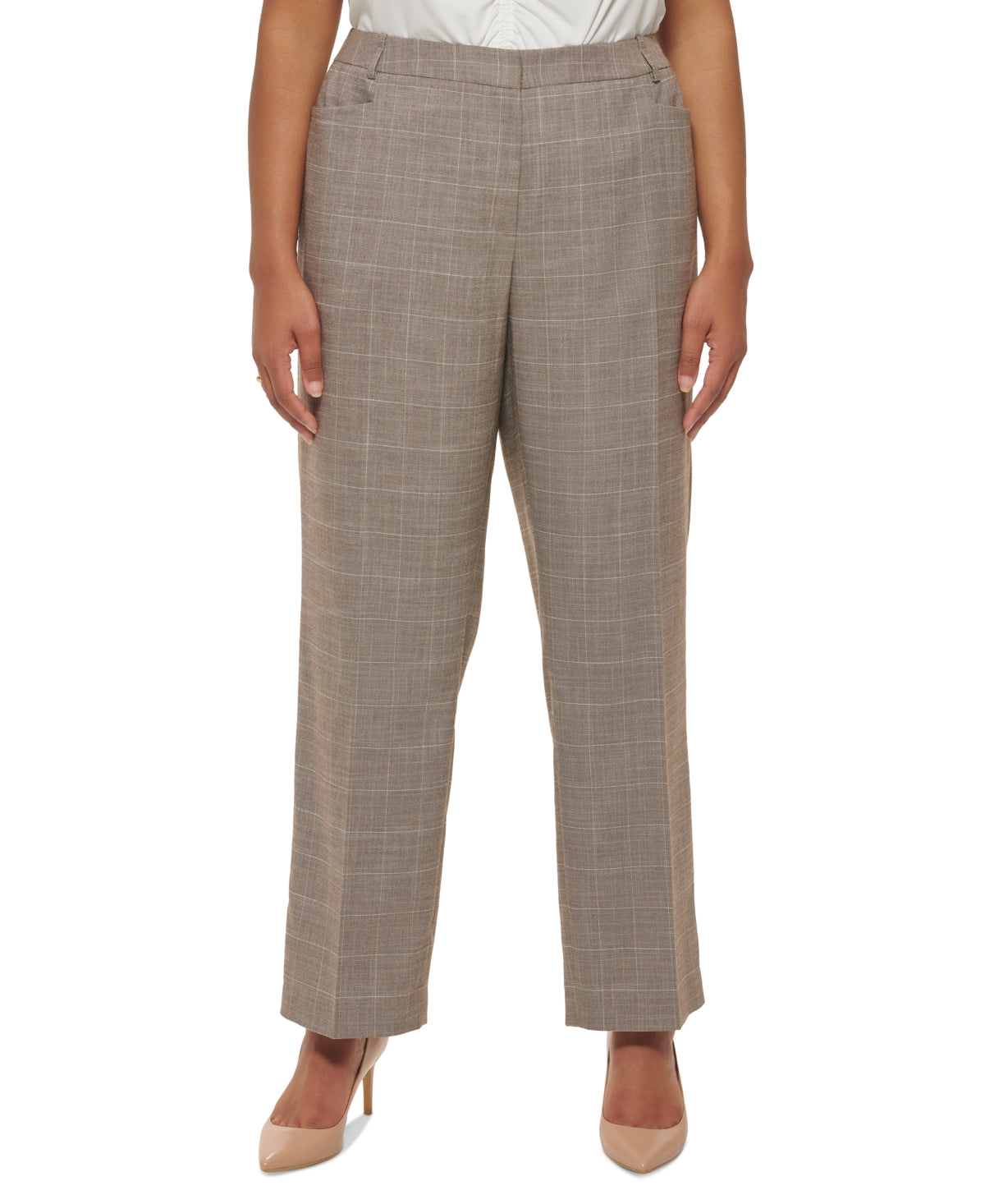 Calvin Klein Women's Mid Rise Modern Fit Pants Brown Size 18W