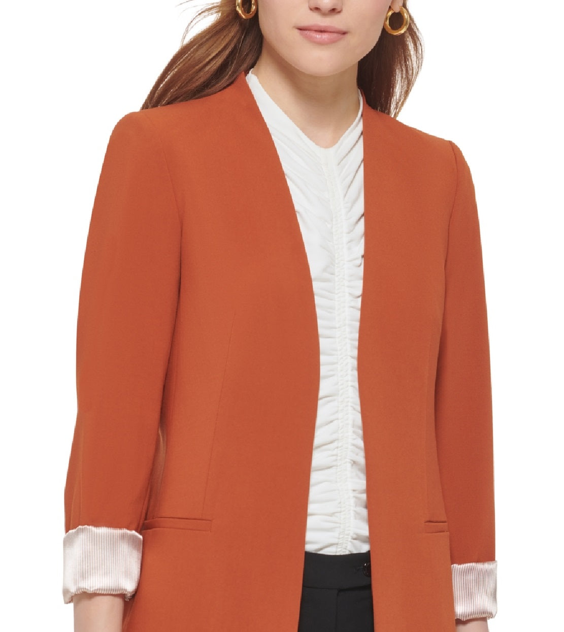 Calvin Klein Women's Open Front 3/4 Sleeve Blazer Brown Size 12Petite