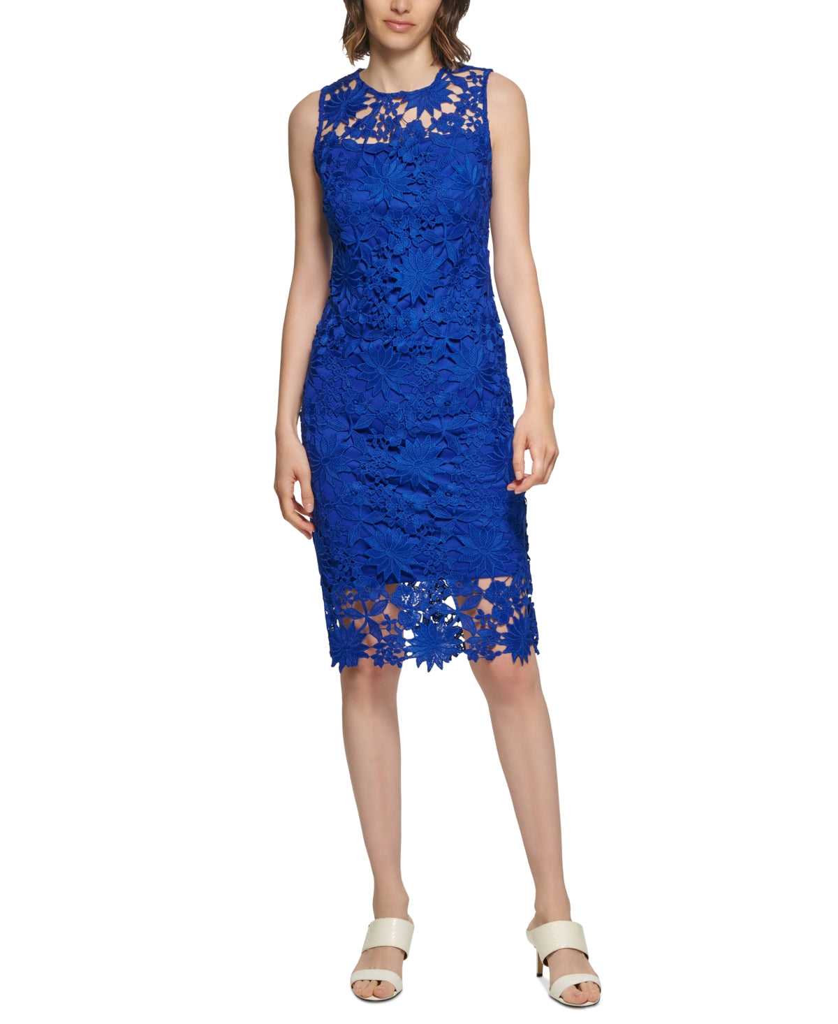 Calvin Klein Women's Sleeveless Lace Sheath Dress Blue Size 8