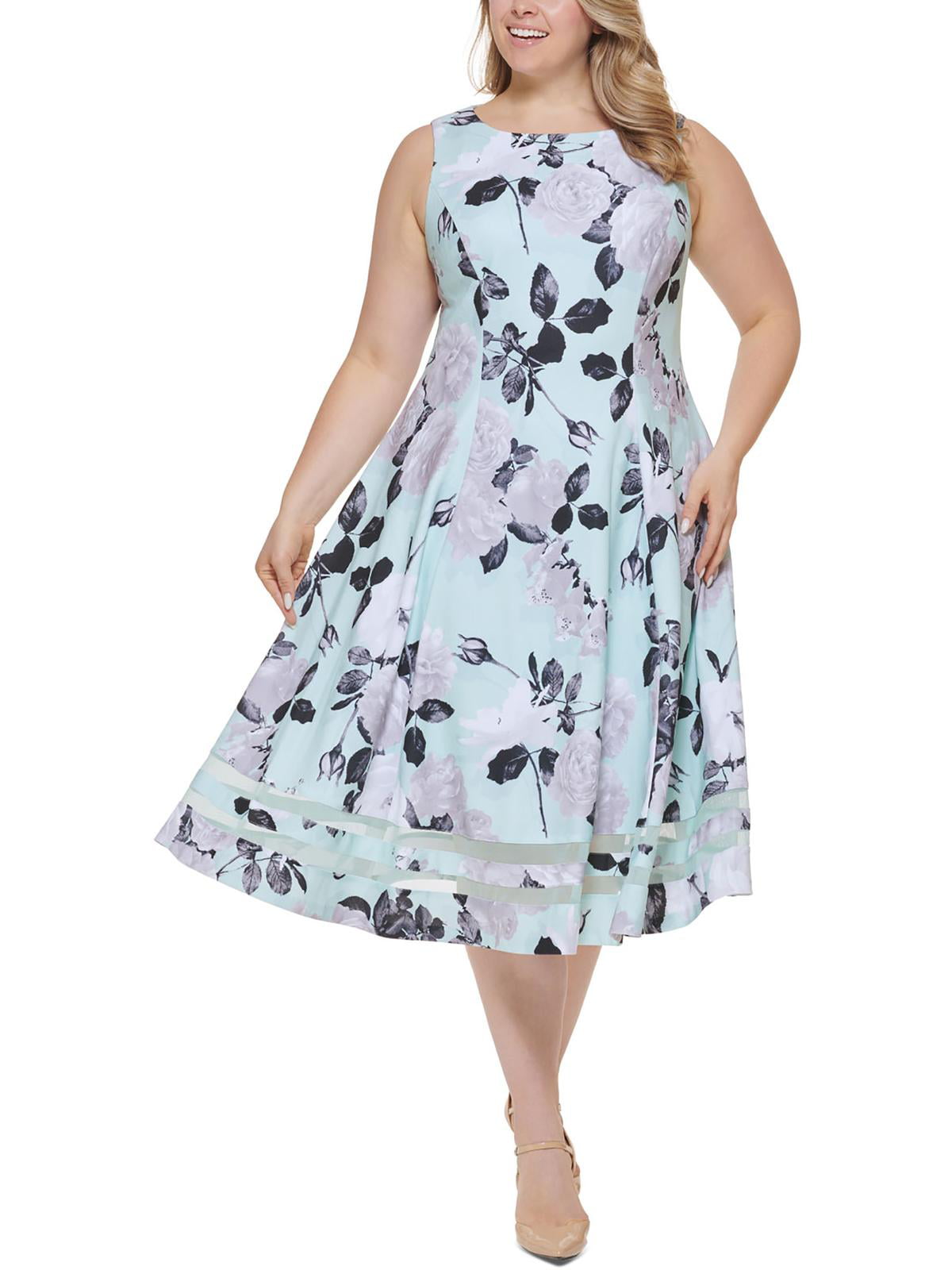 Calvin Klein Women's Floral Print Illusion Hem Dress Blue Size 20W