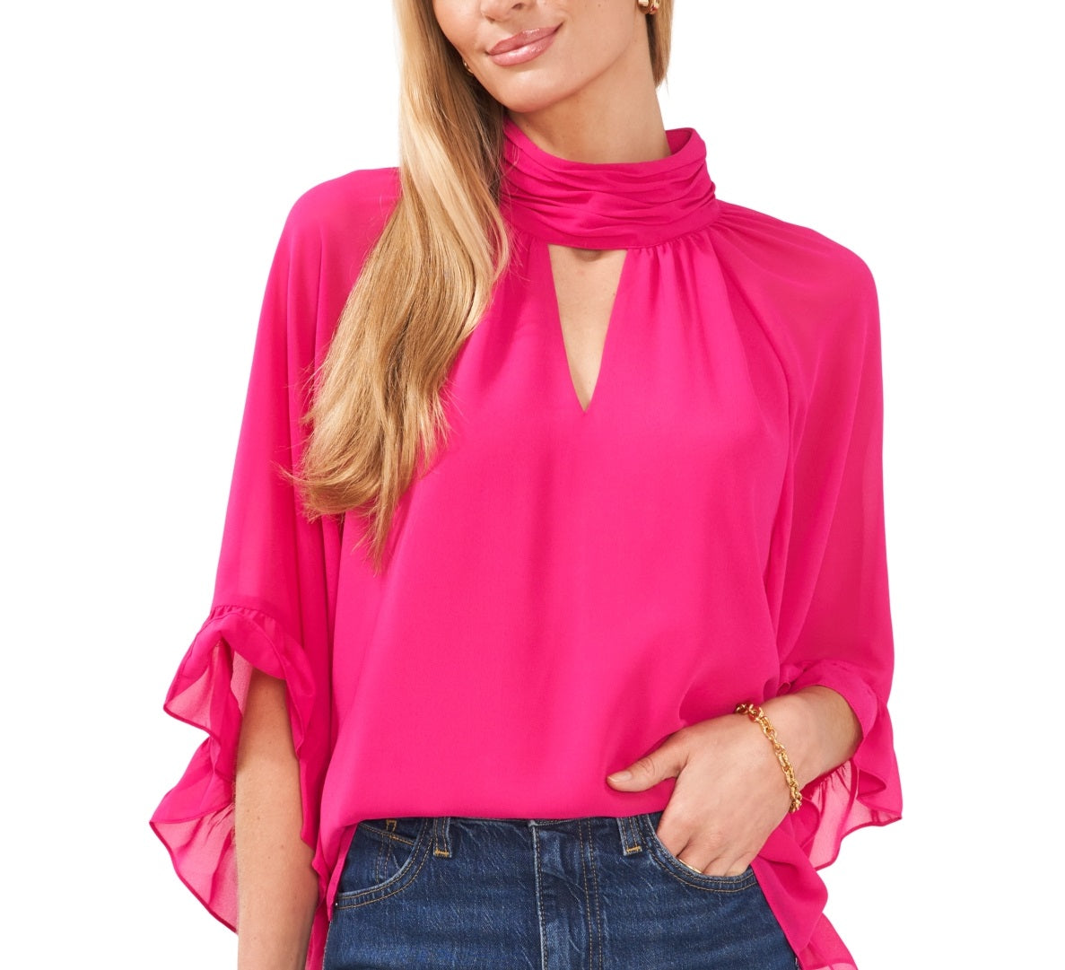 Vince Camuto Women's Cutout Flutter Sleeve Top Pink Size X-Large