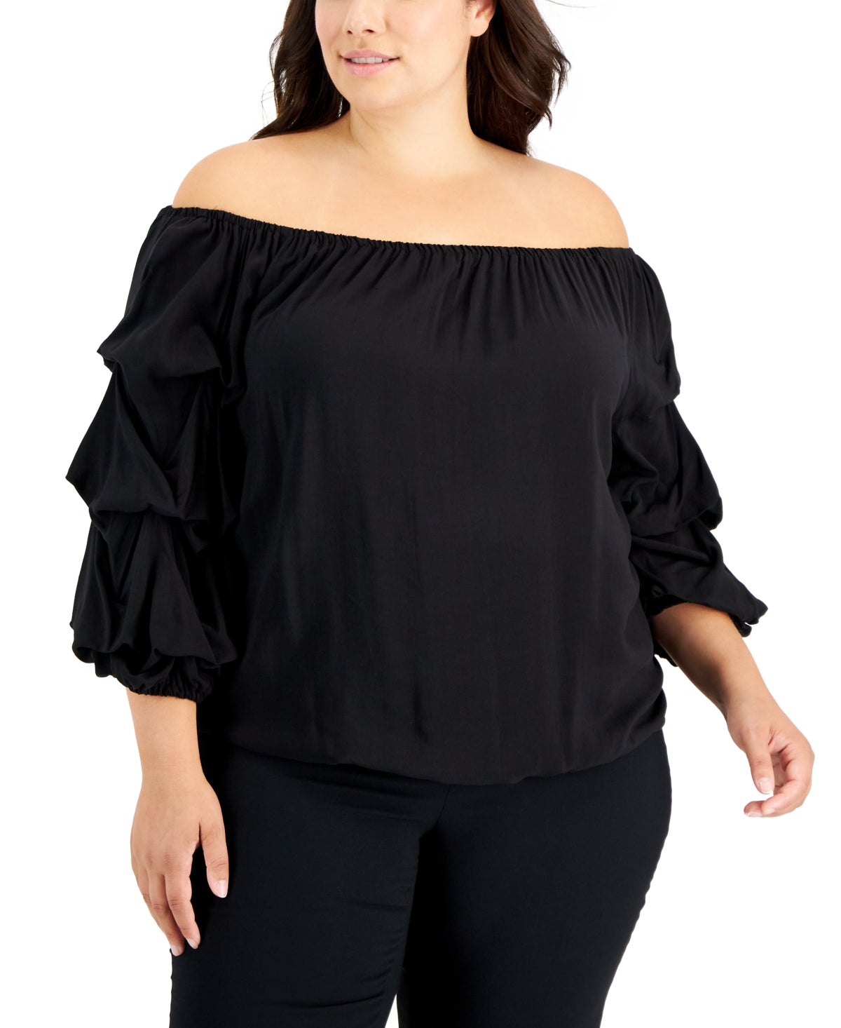 Vince Camuto Women's Off The Shoulder Lantern Sleeve Top Black Size 2X