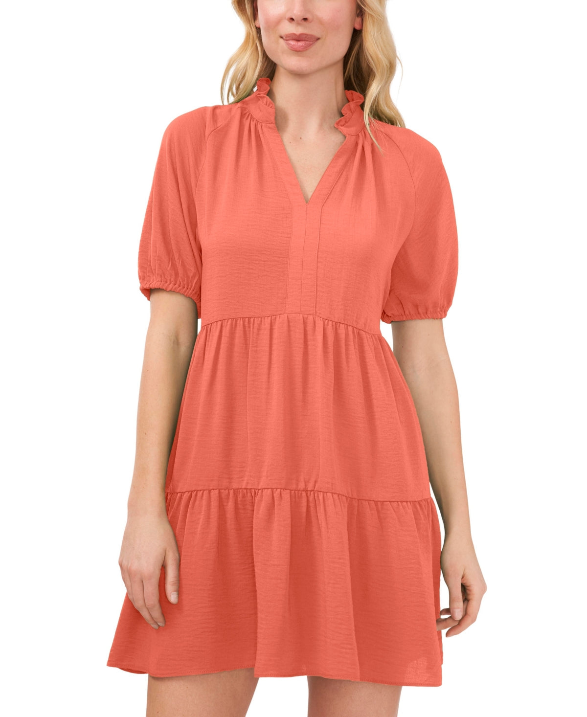 CeCe Women's Tiered V Neck Babydoll Dress Orange Size Medium