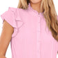 CeCe Women's Pintuck Ruffle Short Sleeve Blouse Pink Size X-Small
