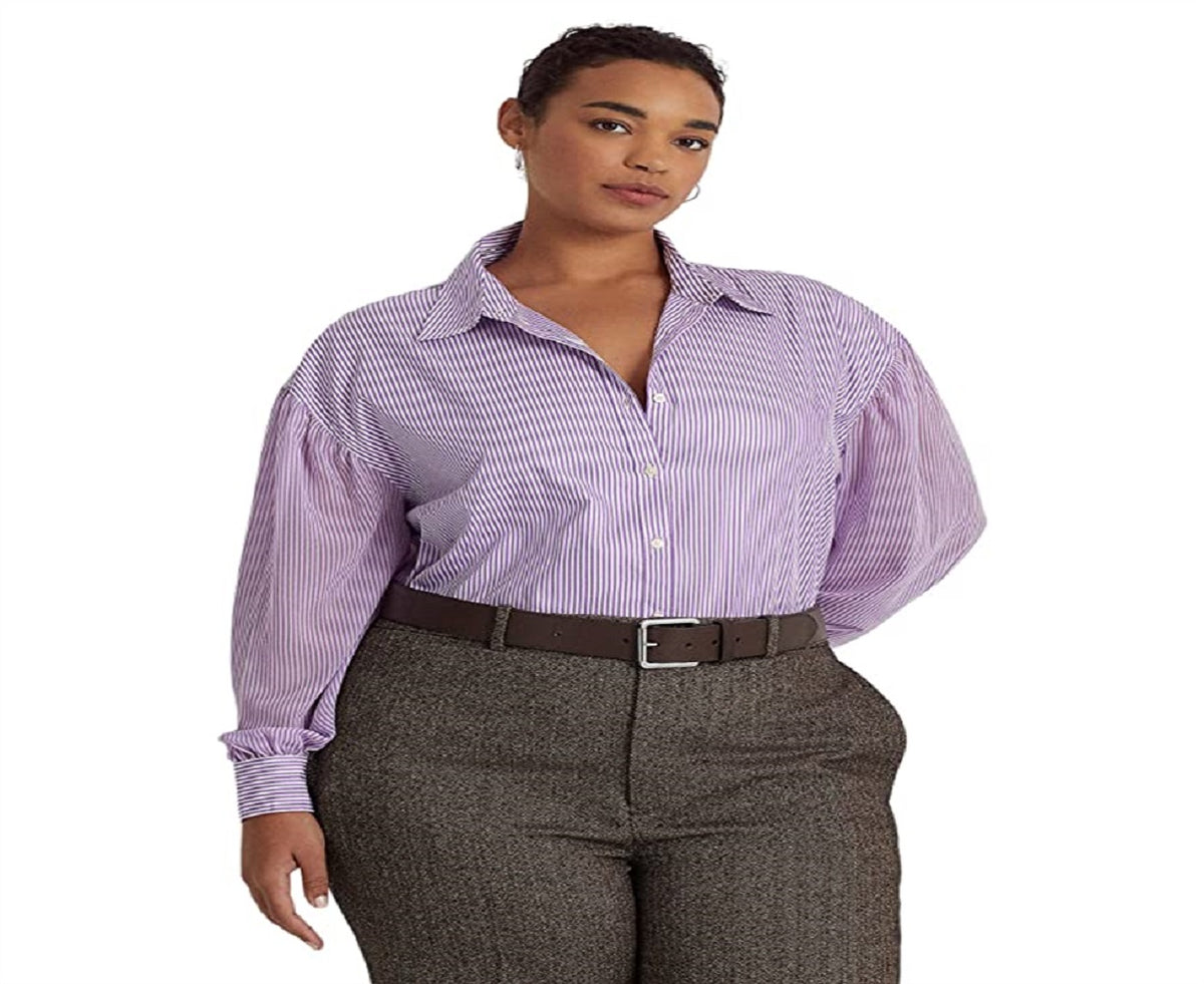 Ralph Lauren Women's Striped Broadcloth Shirt Purple Size 3X