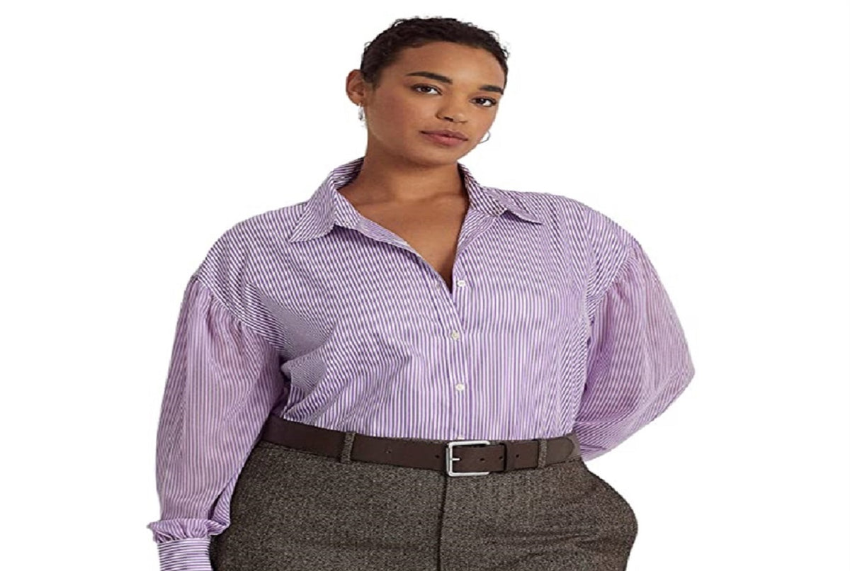 Ralph Lauren Women's Striped Broadcloth Shirt Purple Size 3X