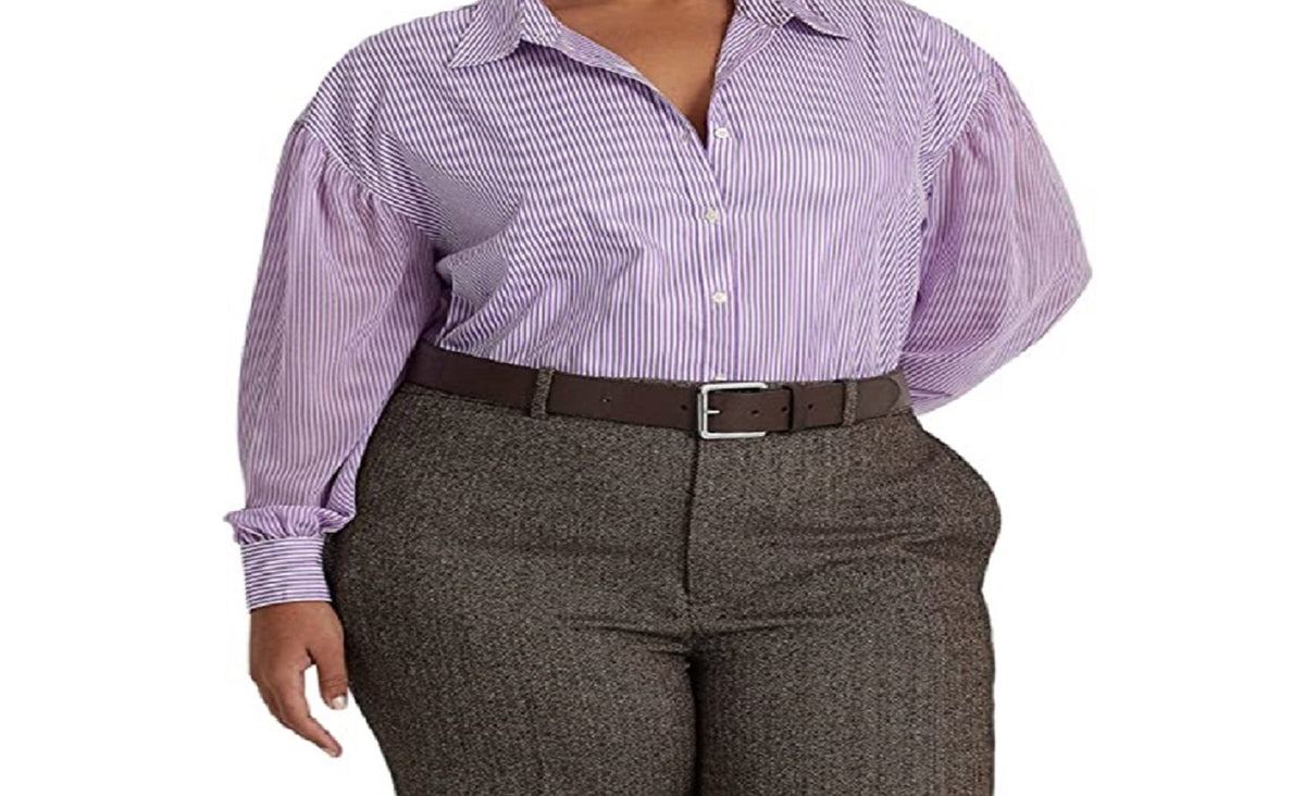 Ralph Lauren Women's Striped Broadcloth Shirt Purple Size 3X