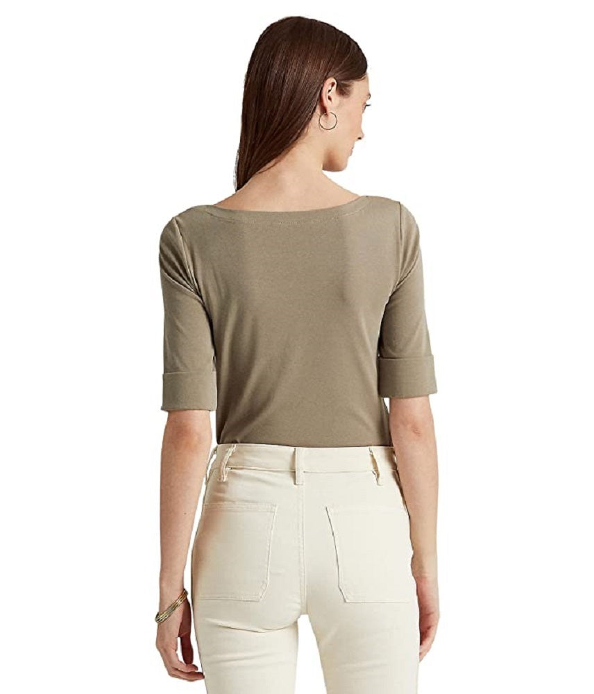 Ralph Lauren Women's Stretch Cotton Boatneck Top Green Size X-Large