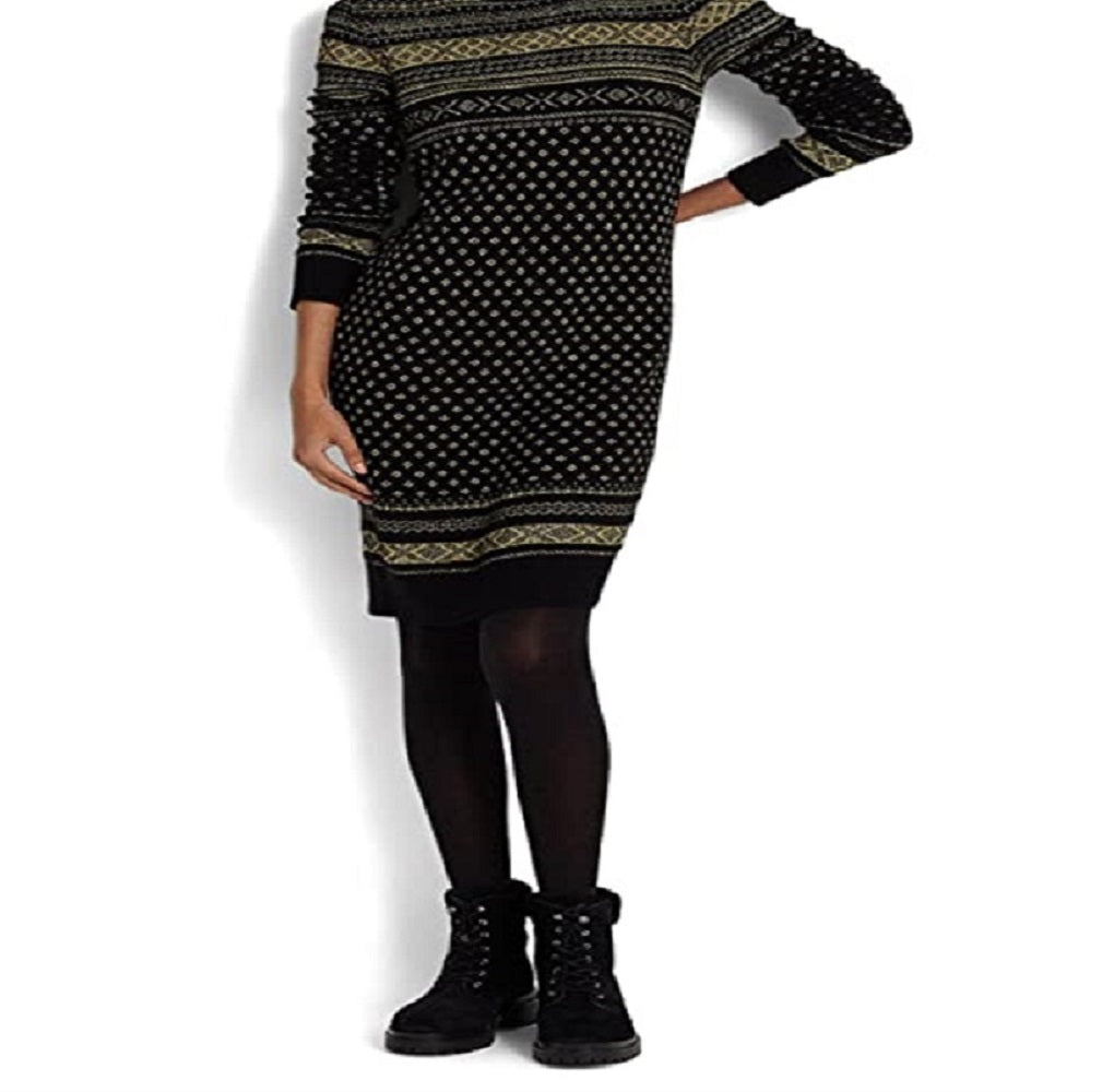 Ralph Lauren Women's Fair Isle Turtleneck Sweaterdress Black Size X-Large