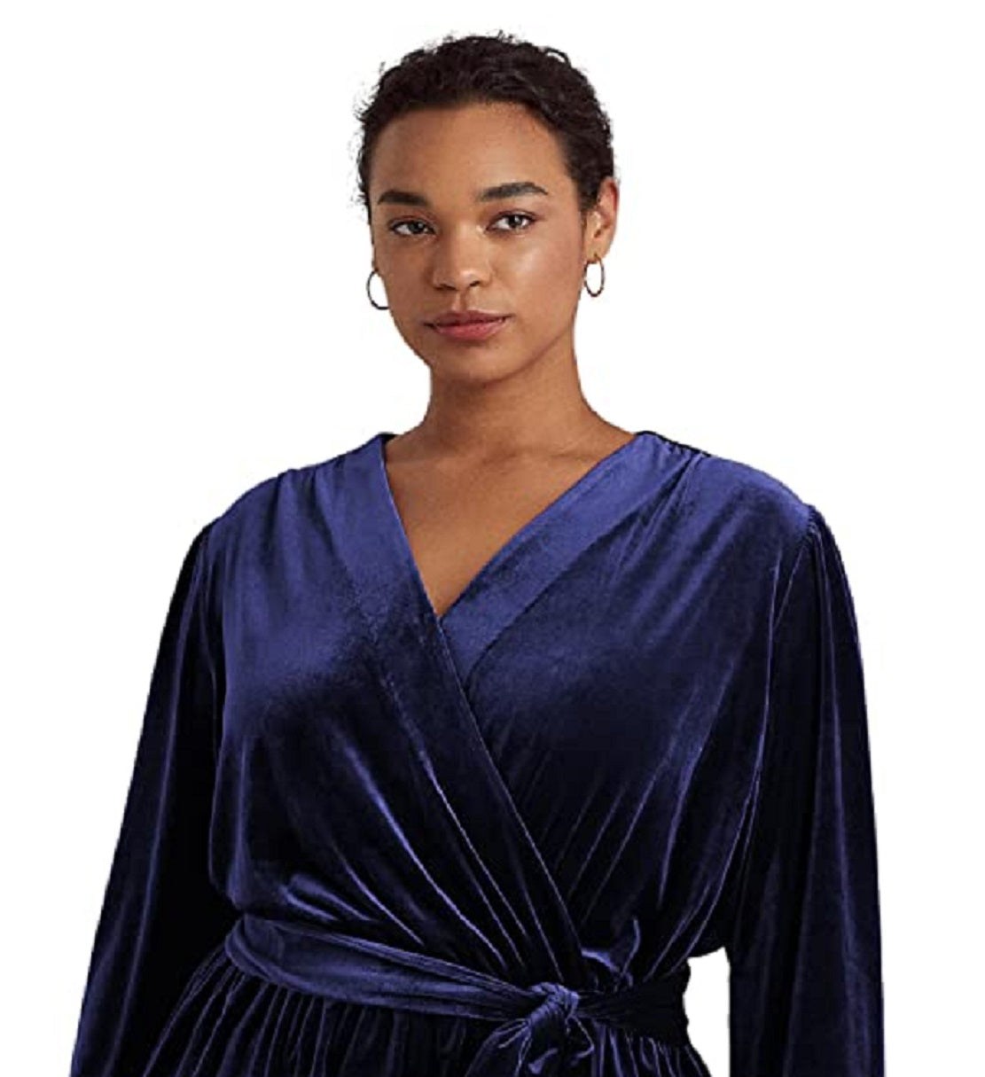 Ralph Lauren Women's Belted Velvet Peplum Surplice Top Blue Size 2X