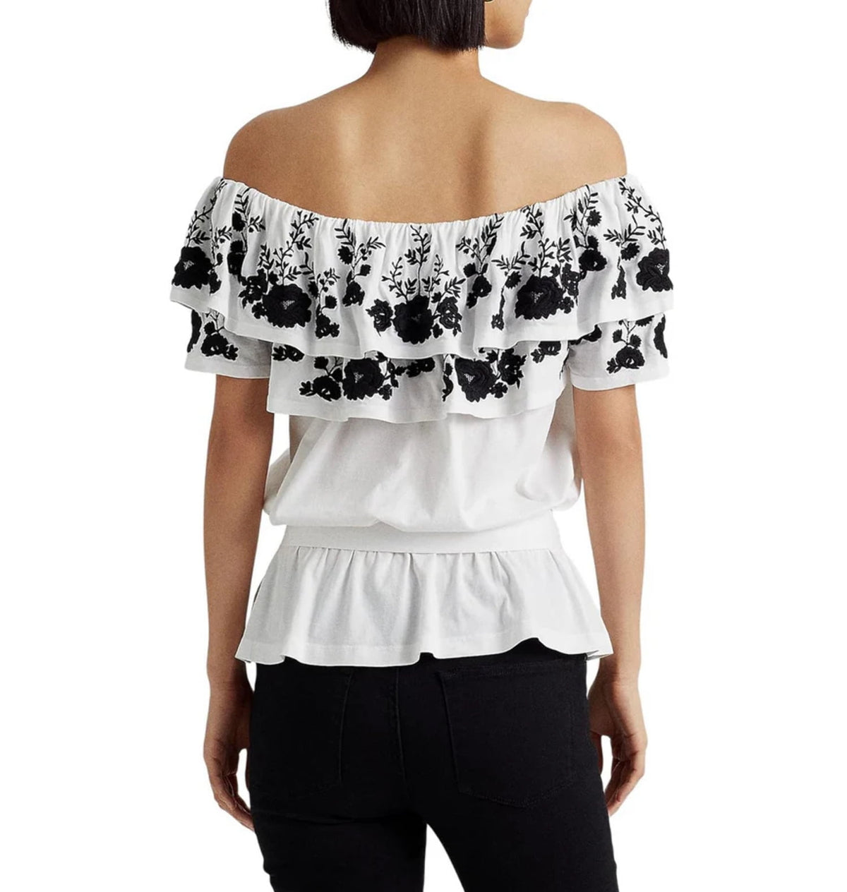 Ralph Lauren Women's Embroidered Jersey Off The Shoulder Top White