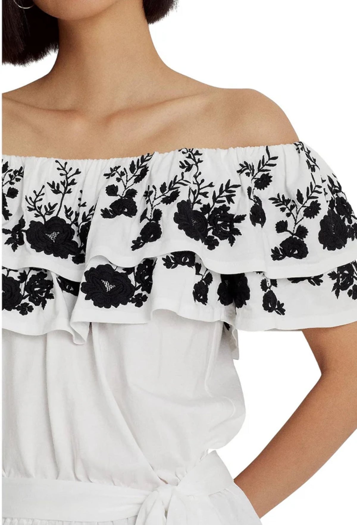 Ralph Lauren Women's Embroidered Jersey Off The Shoulder Top White