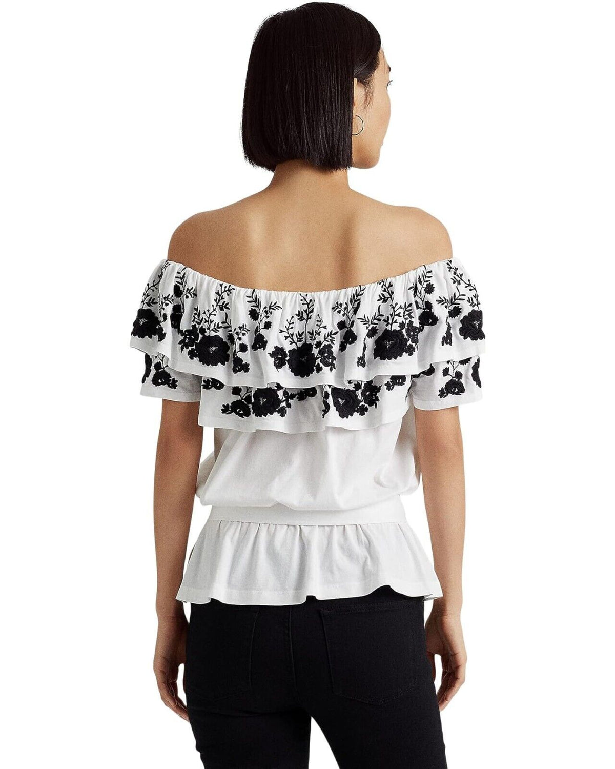Ralph Lauren Women's Embroidered Jersey Off The Shoulder Top White