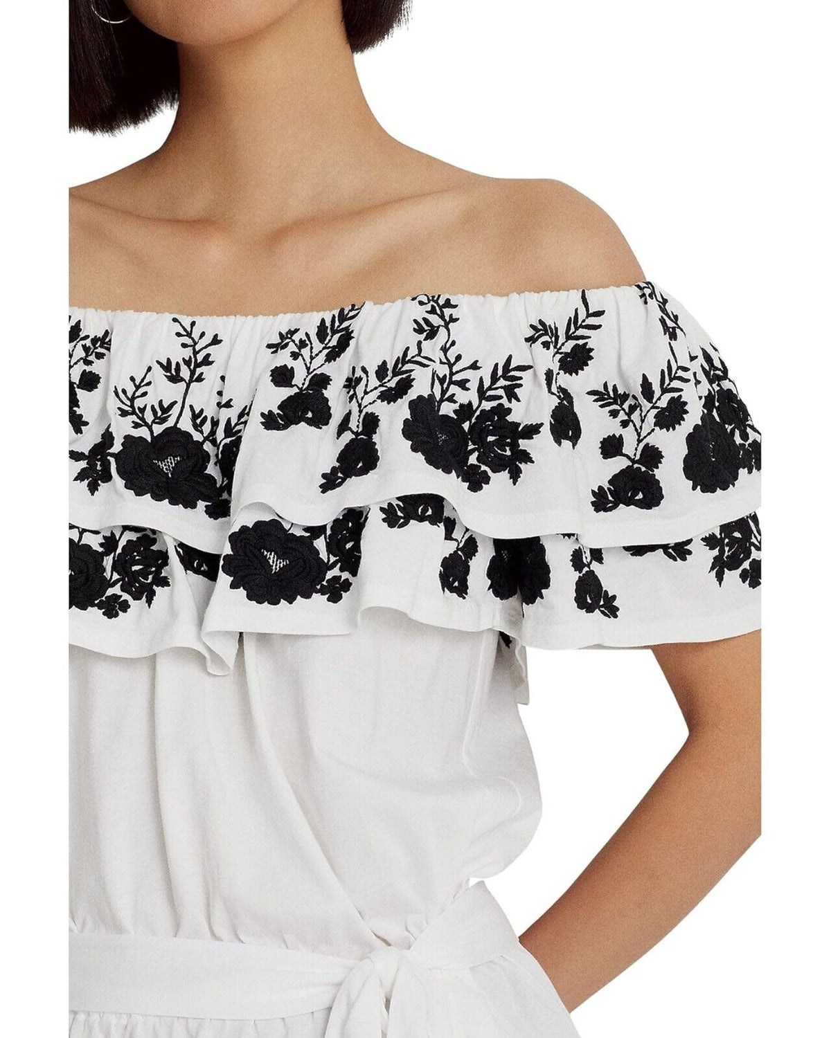 Ralph Lauren Women's Embroidered Jersey Off The Shoulder Top White