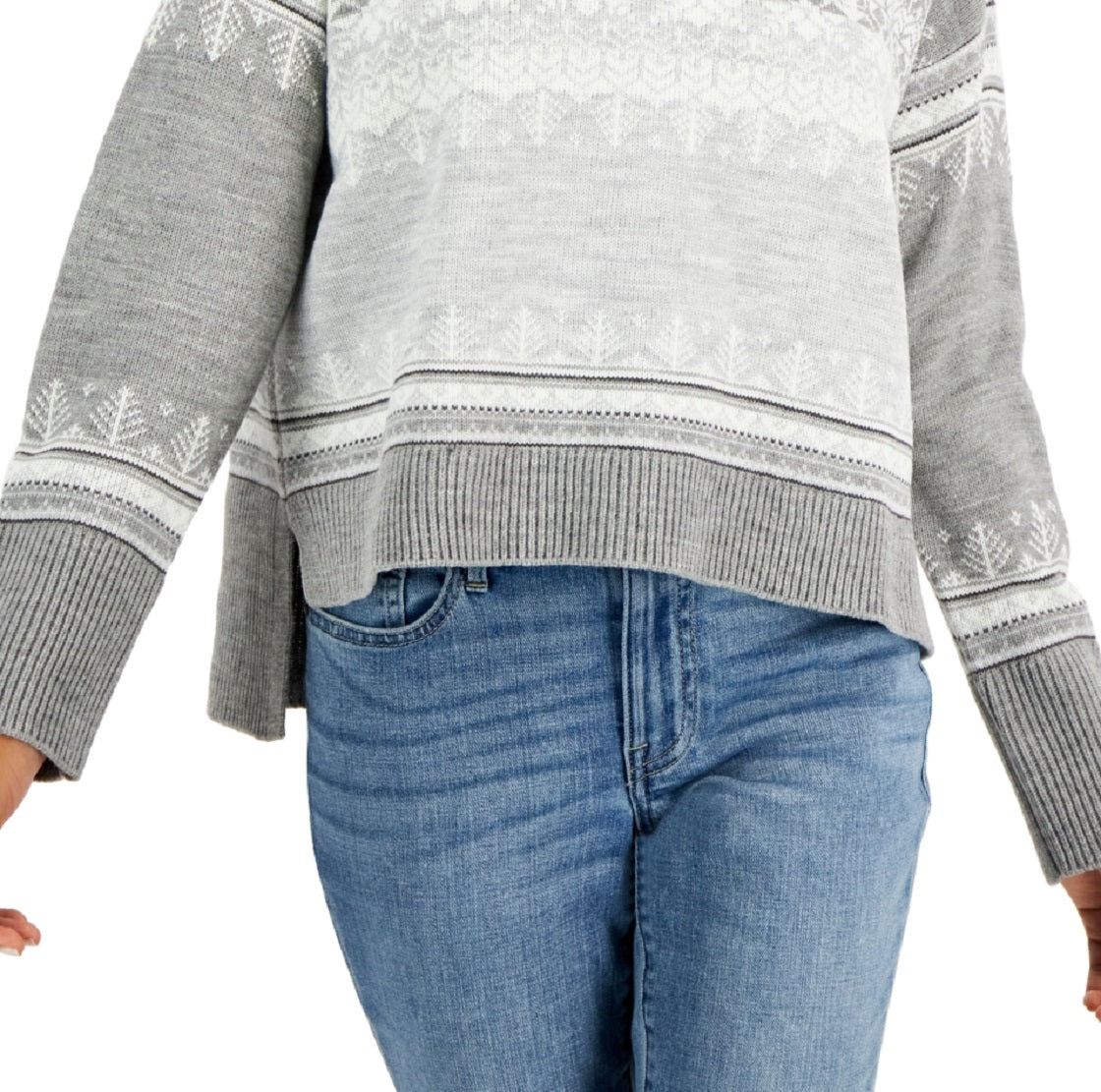 Tommy Hilfiger Women's Fair Isle Drop Shoulder Sweater Gray Size Small