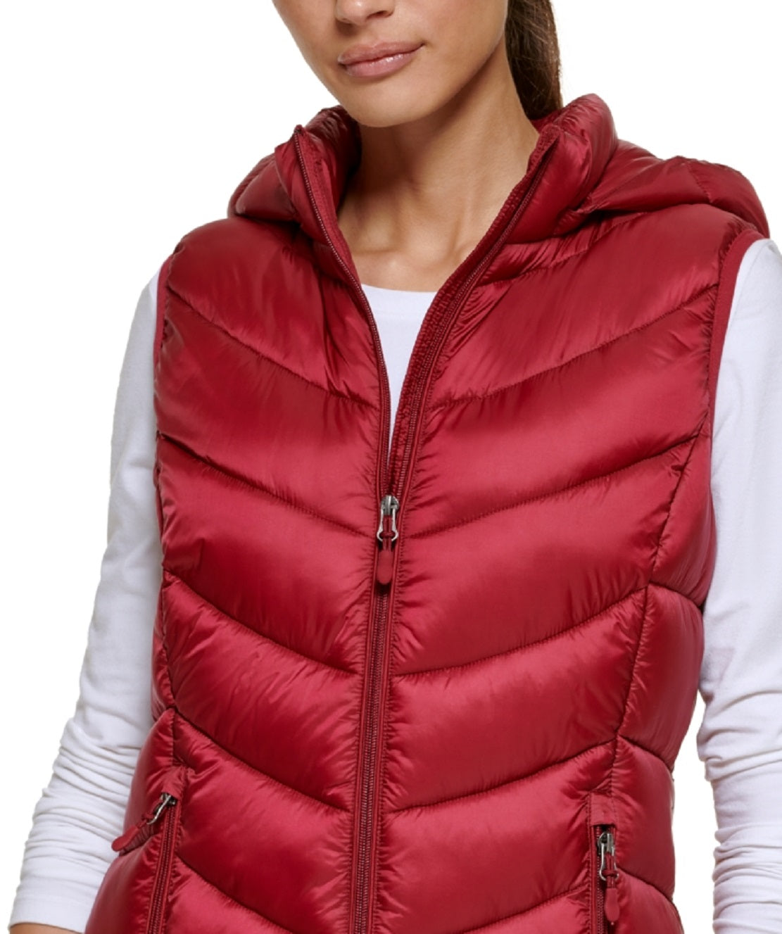Charter Club Women's Packable Hooded Puffer Vest Red Size Small