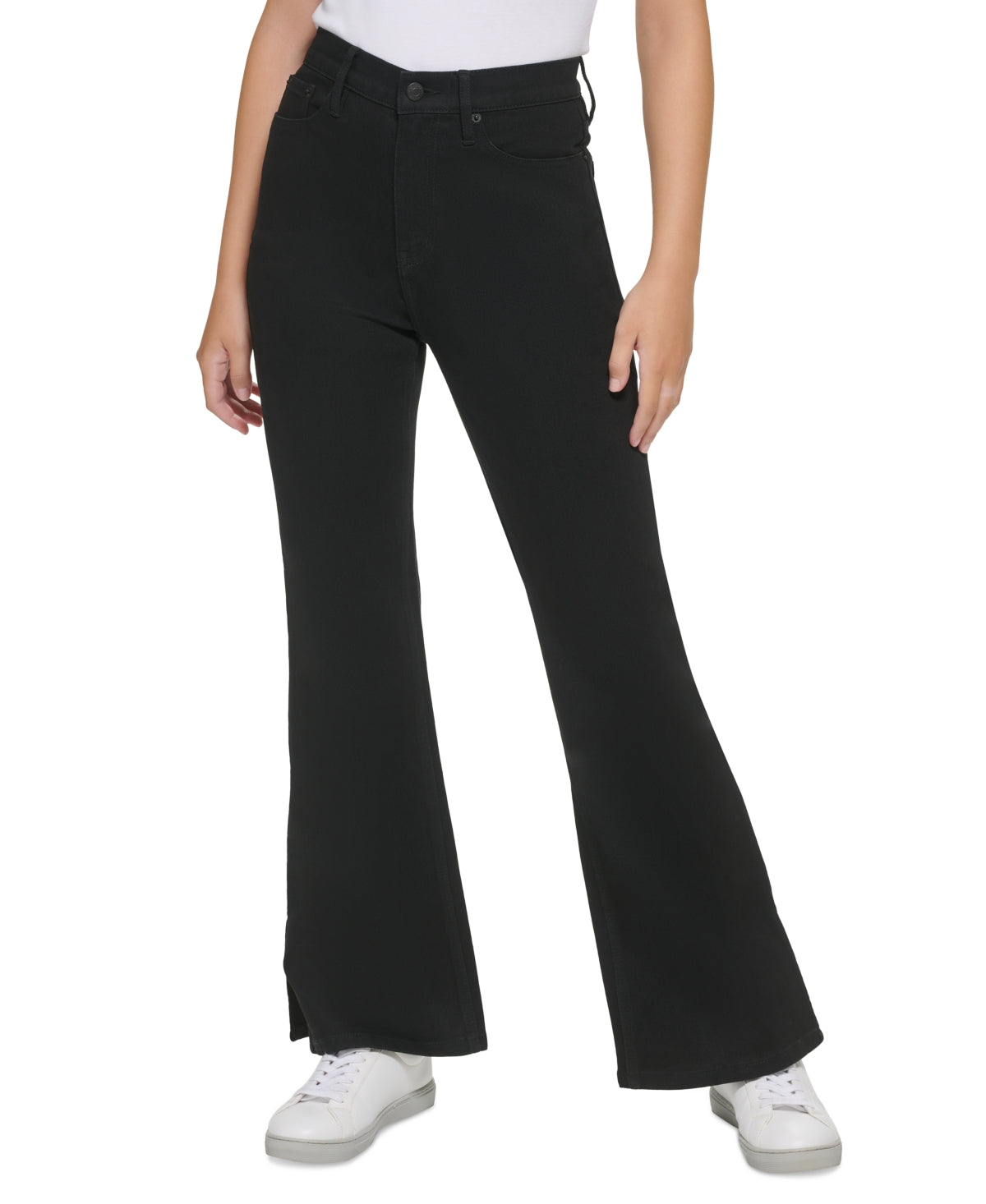 Calvin Klein Jeans Women's High Rise Flared Slit Hem Jeans Black Size 30