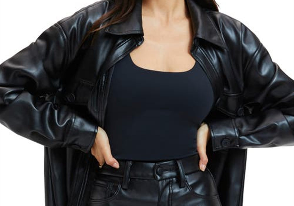 Good American Better Than Leather Faux Leather Shacket in Black Size 7