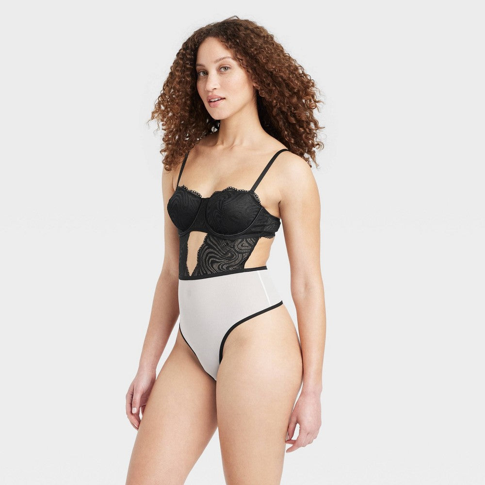 Auden Women's Lace Collection Unlined Underwire Bodysuit Black Size L