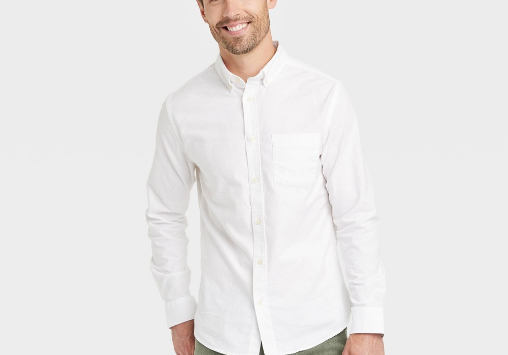 Goodfellow & Co Men's Every Wear Long Sleeve Oxford Button-Down Shirt White Size L