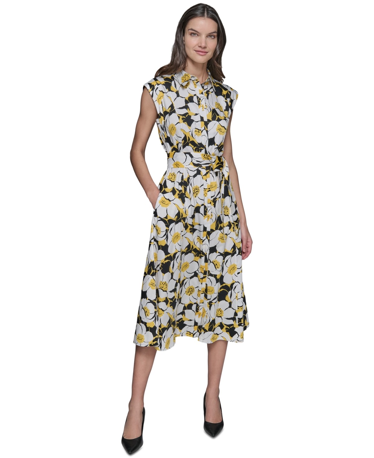 Karl Lagerfeld Paris Womens Floral Print Shirtdress Daffodil